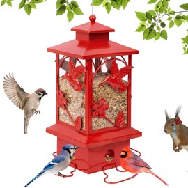 Bird Feeders for Outdoors Hanging, Metal Squirrel Proof Bird Feeder, Large Capacity and Weatherproof, Easy to Clean and Fill, Attracting Finch, Cardinal, Blue Jay; Red