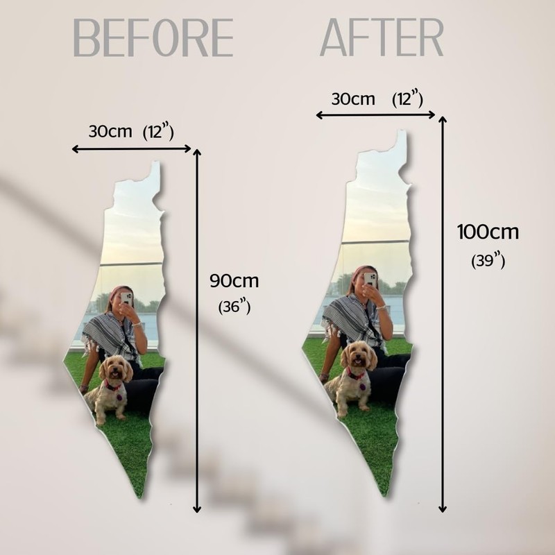 Palestine Map Mirror Acrylic Unbreakable Long Wall Mirror - Unique