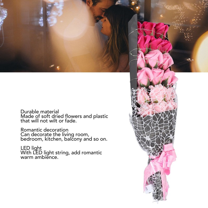 LED Artificial Rose Flowers Fake Roses Bouquet Light Up Forever
