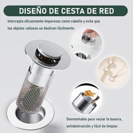 2PCS Tapón para Fregadero de Baño, Tapón para Lavabo y Tina, Diseño Pop-Up