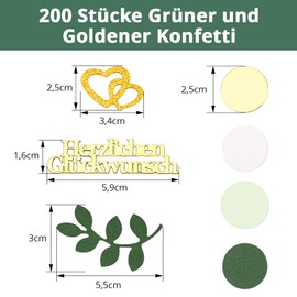 GoldRock Pack of 200 Congratulations Confetti Large 2.5 - 5.9 cm, Glitter Confetti Birthday, Youth Consecration Graduation Decoration, Table Decoration Bachelor, Streamers Green Gold for Wedding