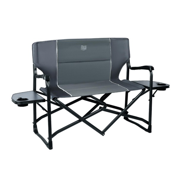 TIMBER RIDGE 38" Wide Oversized Double Folding Camping Person Lawn Chair with 2 Side Tables & Cup Holders, Heavy Duty Support 600 LBS for Outdoor, Grey