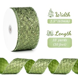 LIZLOVESS Moss Green Christmas Ribbon 2.5" Glitter Mesh Wired Ribbon for Christmas Tree Olive Green Diamond Honeycomb Ribbon for Gift Wrapping, Crafts, Wreath, Garland, Tree Topper Bows - 10 Yards