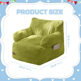 MAXYOYO Kids Bean Bag Chair, Stuffed Toddler Bean Bag Sofa with Filler Bean Bag Chair for Boys and Girls, Lazy Sofa with Pocket Floor Chair for Gaming, Reading, Green