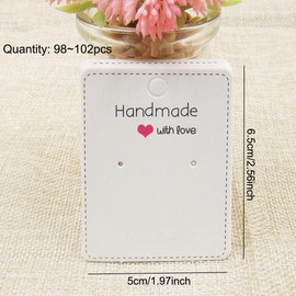100 Pcs Kraft Paper Necklace Bracelet Earring Packaging Display Card Handmade with love Printing Creative Jewelry Display Card (White, 6.5x5cm)