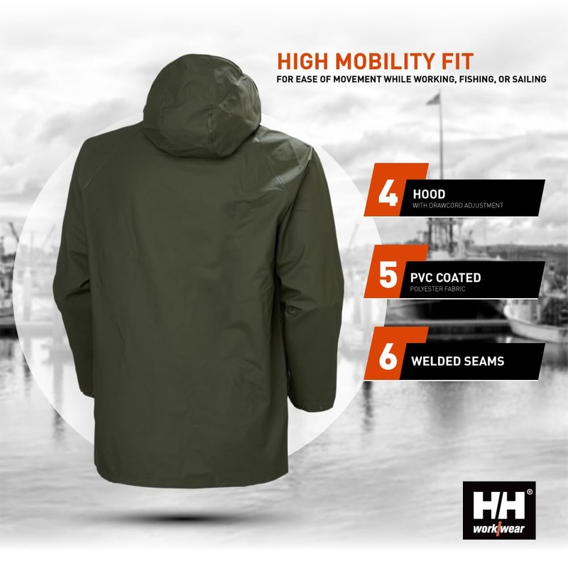 Helly-Hansen Workwear Mandal Waterproof Jacket for Men - Adjustable Hood,