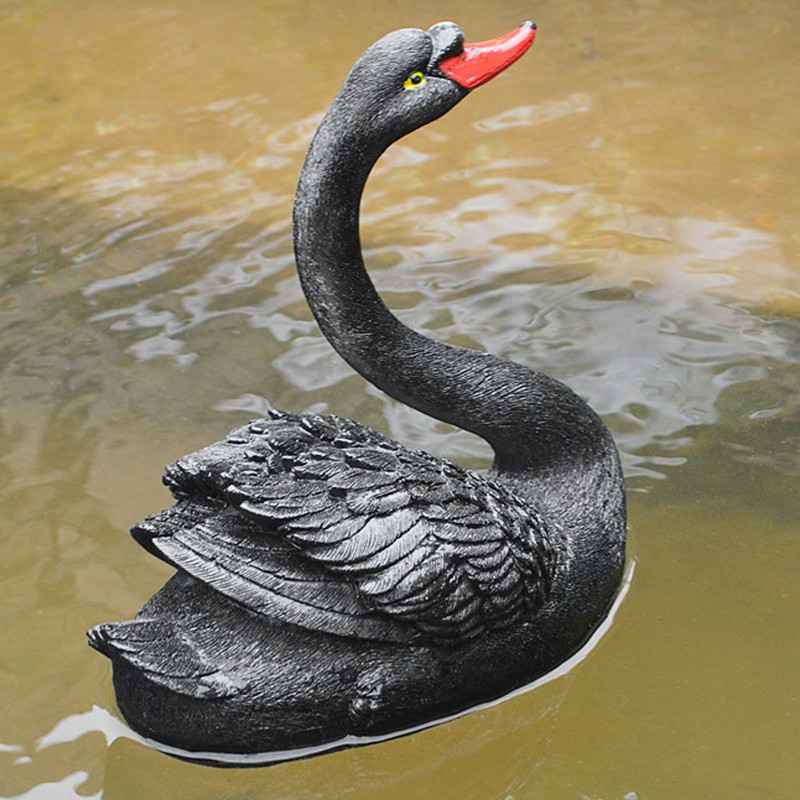 Outdoor Cute Floating Simulation Black Swan Ornament for Garden Courtyard