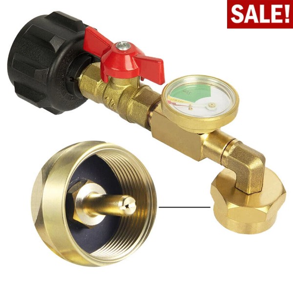 Unbranded Propane Refill Adapter w/ON-Off Valve and Gauge Fill 1Lb