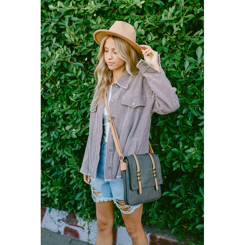 ALYSSA Double Compartment Large Flapover Crossbody Bag (Blue Grey)