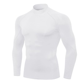 Queerier Men's Turtleneck Compression Shirts Long Sleeve Mock Thermal Base Layer Top Athletic Cool Dry Sports Undershirts White