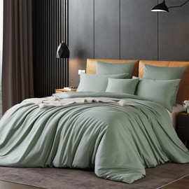 Gezu Bed Linen Cotton 135 x 200 cm Green Mako Satin Cotton Satin Bed Linen 2-Piece Single Bed Linen Set 100% Cotton Soft Duvet Cover 135 x 200 cm and Pillowcases 80 x 80 cm with Zip