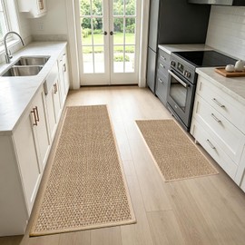 Tapete para Cocina Antifatiga：Tapete Antideslizante para Cocina,2 PZAS Alfombrillas Cómodas Absorbente y Lavables para Salón, Cocina, Lavandería y Oficina (Beige：44 x 75 cm + 44 x 120 cm)