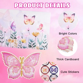 Butterfly Party Invitation Kids 12PCS Party Invitation Card, Pink Party Supplies with Envelopes Stickers for Girls Boys Butterfly Party Birthday Baby Shower Wedding Decor Celebration