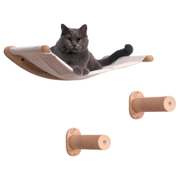 Oteengo Cat Wall Shelves with Hammock & Steps – Mounted