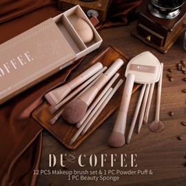 DUcare Makeup Brushes Set 12Pcs Coffee Series Makeup Brush set with Makeup Sponges Gifts Foundation Blending Face Powder Blush Eye Shadows Brushes