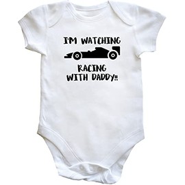 Hippowarehouse Shhh. I'm Watching Racing with Daddy!! Baby Vest Bodysuit (Short Sleeve) Boys Girls White