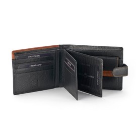 VOGELMANN Men's Leather Wallet Genuine Cowhide RFID Protection with Gift Box, Leather Wallet, Men's Leather Wallet, Black and cognac, Classic