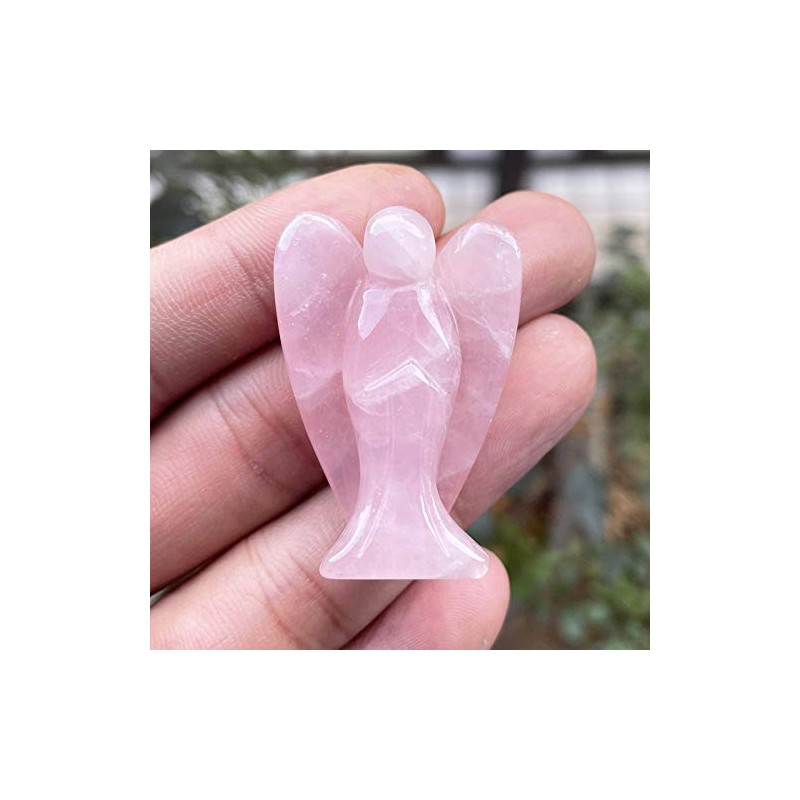 Fekuar Natural Rose Quartz Healing Crystal Prayer Guardian Angel Statue,
