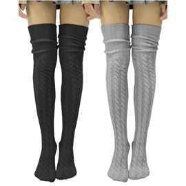AFOLIRY Women's Knit Thigh High Socks Extra Long Fall Winter Leg Warmers Over Knee High Boot Socks