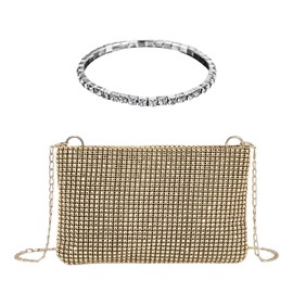 HDGSAFD 1 Women's Clutch with Chain, 1 Bracelet, Wedding Women's Handbag, Women's Shoulder Bag with Chain, Shiny Women's Handbag, or