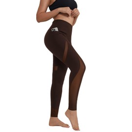 ALONG FIT Soft Mesh Yoga Pants with Side Pockets Workout High Waist Breathable Stretchy Leggings for Women
