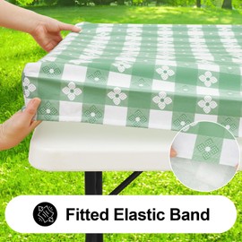 Spotjoy Rectangle Picnic Table Cloth, Waterproof Elastic Fitted Outdoor Table Covers, Flannel Backed Plastic Vinyl Tablecloths for Indoor and Outdoor (24"x48", White & Sage Green)