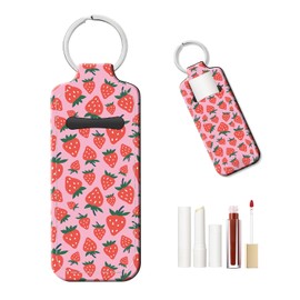 PLKTJOSA Leather Chapstick Holder Keychain, Unisex Lip Balm & Lipstick Sleeve for Everyday Use(Lovely Strawberries)