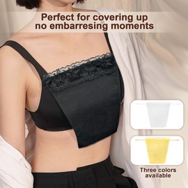 Desenda 2pcs Lady Lace Clip-on Mock Camisole Bra Insert Overlay Modesty Panels for Low Cut Tops Perfect for Covering Up No Embarresing Moments (Black)