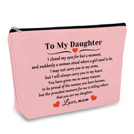 Adult Daughter Gift Daughter Gift from Mom Makeup Bag Christmas Birthday Graduation Wedding Gift for Daughter Pink Cosmetic Bag Oxford Cloth Travel Toiletry Bag Daughter Bridal Shower Gift Make Up Bag