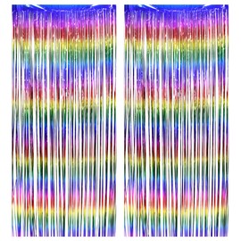 BRAVESHINE Fringe Backdrop Tinsel Foil Curtains - 2 Pack Colorful Metallic Streamers Backdrops for Doorway Decor/80's/90's/Dance/Graduates/Rainbows-Theme/Candylands/Kids Birthdays Party Decorations