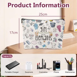 Makeup Bag, Waterproof Cosmetic Pouch Wash Bag for Women, Travel Cosmetic Organiser with Zipper, Travel Cosmetic Case for Toiletries, Gifts for Elephant Lovers