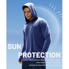 MIER Men's UPF 50+ Sun Protection Hoodie Long Sleeve SPF Fishing Hiking Quick Dry Running Thumbhole UV Shirts Lightweight, Ocean Blue, XL
