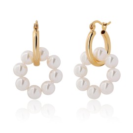 Meissa Goldene Perlen-Creolen Chunky Goldene Creolen 925 Sterling Silber Ohrringe Perlenohrringe Weihnachts- Geburtstags-Schmuckgeschenke für Sie, Gold