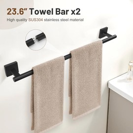 10 Pieces Black Towel Bar Set, 23.6 Inch Bathroom Accessories Set SUS304 Stainless Steel Bathroom Hardware Set Towel Racks for Bathroom Wall Mounted.