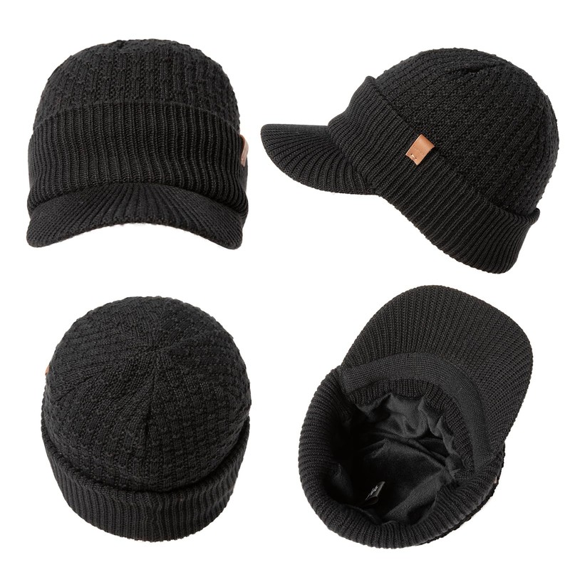TOP-EX Waterproof Visor Beanie Hat for Men Winter Knit Skull