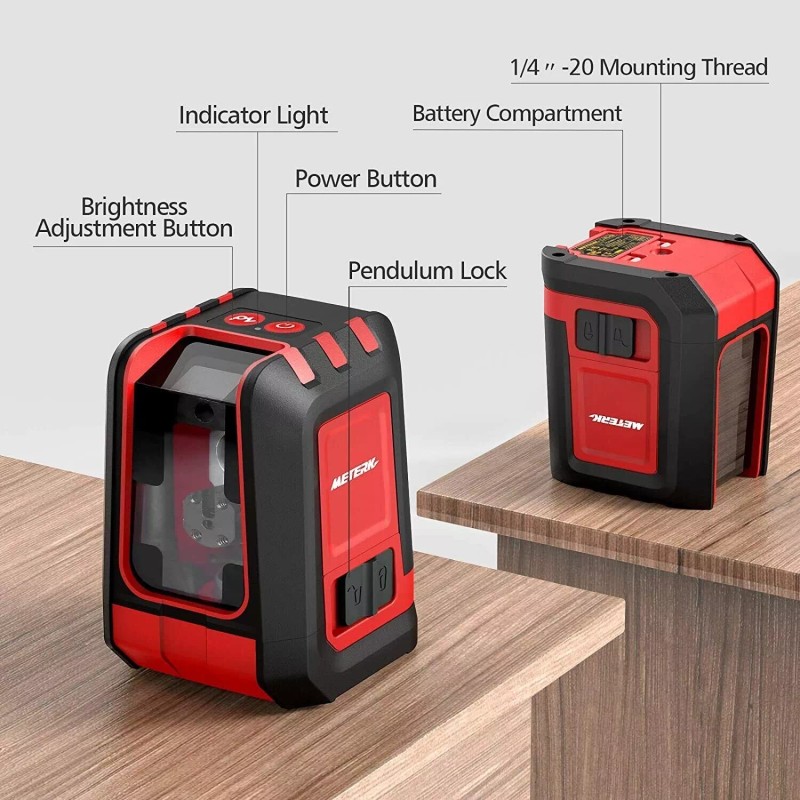 Meterk 49FT Red Cross Line Laser Level Self Leveling Measure