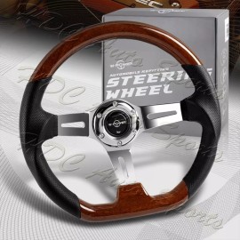W-Power 13.5" Dark Wood Grip 6-Hole Chrome 3-Spoke Vintage 343mm Steering Wheel