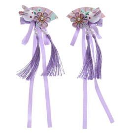C-117-2 Purple Fan Shape Rabbit Handmade Sakura Cherry Blossom Fabric Flowers Tassels Hair Clip Hair Clip Hair Clip Japan Geisha Kimono China Hanfu Accessory