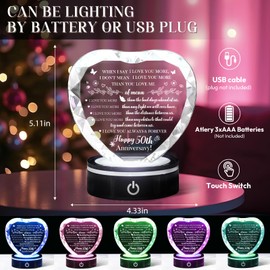 50th Wedding Anniversary Crystal Heart Gifts for Parents, Crystal Heart with Colorful Light Base 6 Lights Modes Night Light with Meaningful Words and Patterns, 50th Wedding Anniversary Romantic Gifts