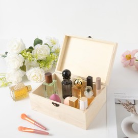 Xhqsulsclac 2 Pack Large Unfinished Wooden Box with Locking Clasp - 9.2x6.9x4.5 in-8.2X5.8X3.5in Natural Super Thick Poplar Box DIY Keepsake Wooden Box