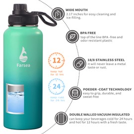 Farsea Botella de agua aislada (40 onzas, menta/verde)