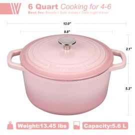 VORRINGARD Enameled Cast Iron Dutch Oven Pot with Lid, for Bread Baking, Round Bread Oven- include Sourdough Bread Baking Supplies Set, 6QT, Pink