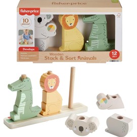 Fisher-Price Fisher-Price Baby & Toddler Toy Wooden Stack & Sort Animals, 10 Wood Pieces for Developmental Play Ages 1+ Years