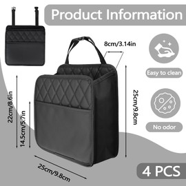 Roucerlin Waterproof Car Organizer Back Seat Hanging, Large PU Leather Back of Seat Car Organizer Storage, Black Car Seat Organizer Backseat Compatible with Interior of Most Vehicles (4 Pack)