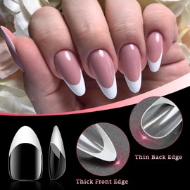Bellelfin White French Tip Press on nails Short Almond Fake Nails, 120PCS Almond Nail Tips Short French Tip Nails, Clear Acrylic Nails Press on Full Cover False Nails