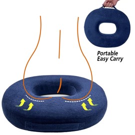 Donut Pillow Memory Foam Seat Cushion - Non-Slip Bottom,Portable Orthopedic Hemmoroid Pillow Cushion Support Pad for Tailbone Pain，Coccyx, Bed Sores, Post Natal, Sciatica (Blue)