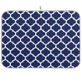Navy Blue Trellis Lattice Dish Drying Mat for Kitchen Counter Absorbent Microfiber Drying Pad, Large 18x24 in, Reversible Drainer Mats