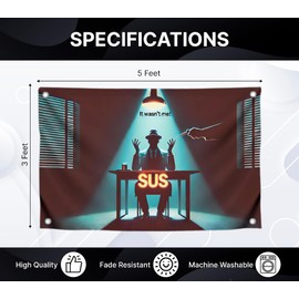 3x5 Feet Polyester Flag with 4 Brass Grommets - Flags Sus Dramatic World of Interrogation and Suspicion - Bold Graphics and Shadowy Single Sided Banner for Rooms - Poster Caught Red Handed Unveiling