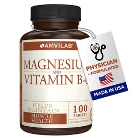 Amvilab Magnesium and Vitamin B6 - Helps Maintain Muscle Health - Supports Brain Health & Nerve Function - Helps Daily Vitality & Sleep Quality - Recovery Boost - Dietary Supplement - 100 Tablets