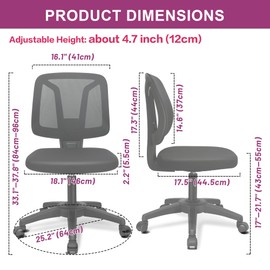 KIZECK Armless Comfy Swivel Home Office Computer Chair Adjustable Height with Wheels for Small Spaces, Mesh Back, Black